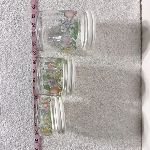 Vintage 80s KIG Indonesia Glass Fruit Flower Canister Set  (3) - Picture 10 of 12